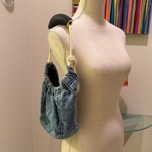 Denim Shoulder Bag with Rope Handle
